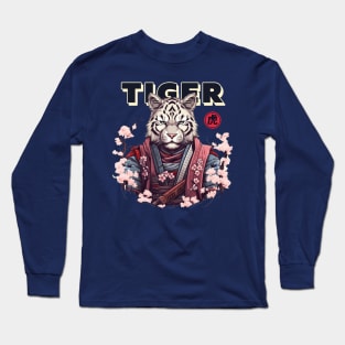 Japanese White Tiger Samurai Warrior - Tame The Cat Long Sleeve T-Shirt